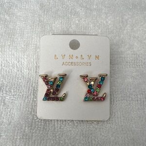 Lyn.Lyn Gold Multicolor Initial Earrings